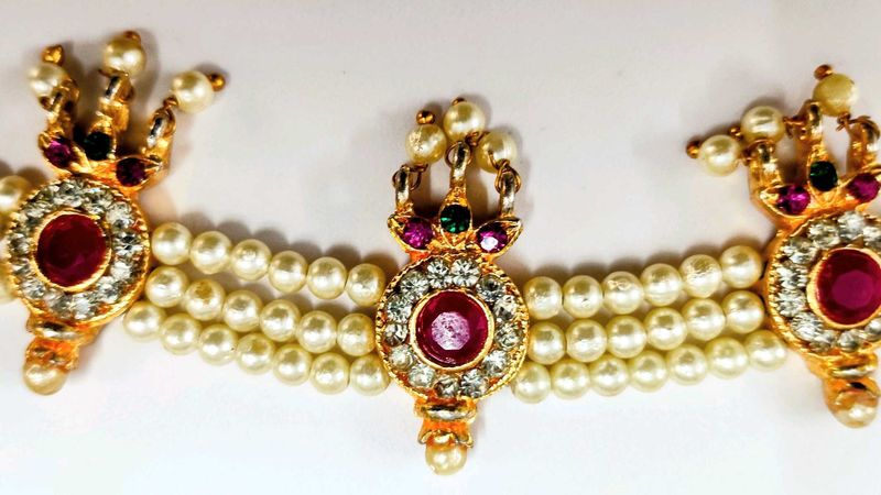 Pearl &amp; Gemstone Beaded Choker 10"
