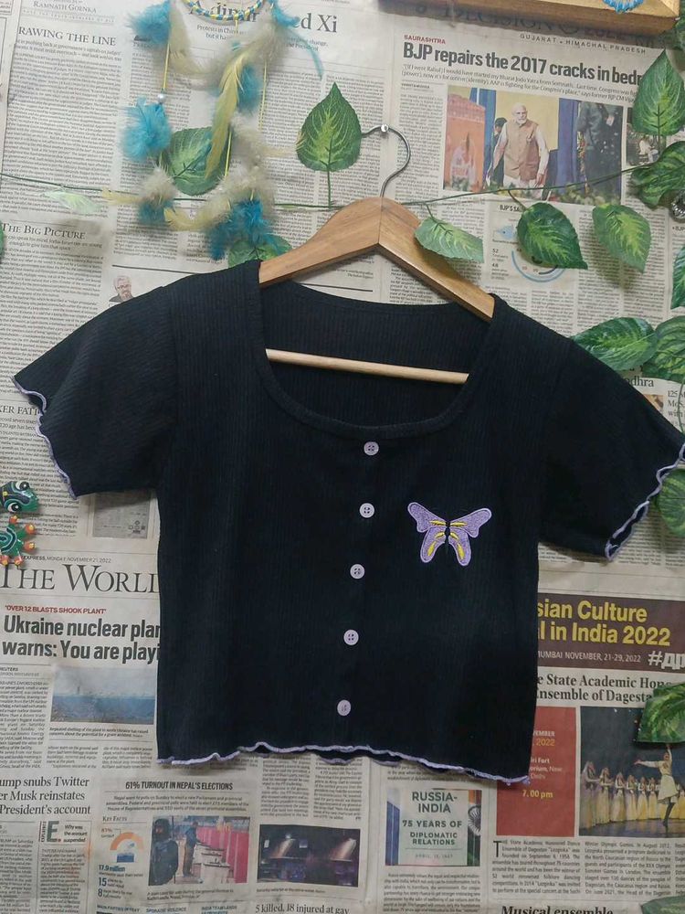 Black Butterfly Crop Top