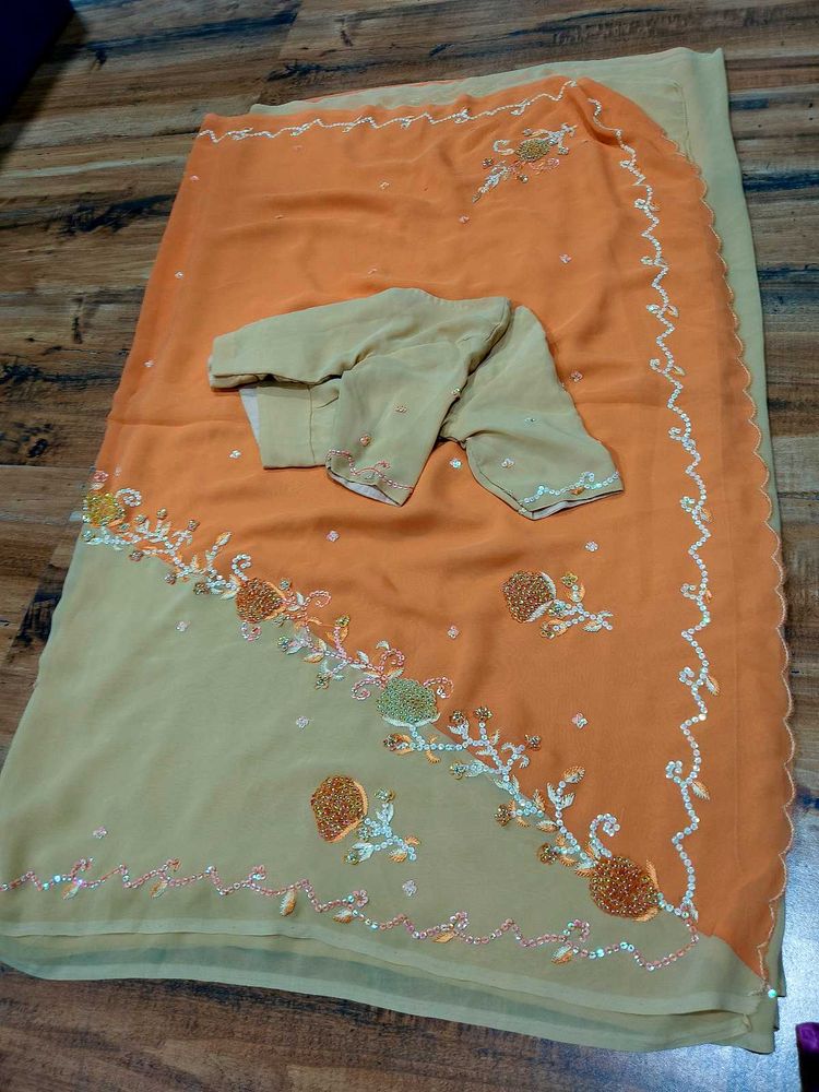 multi colour heavy handwork saree
