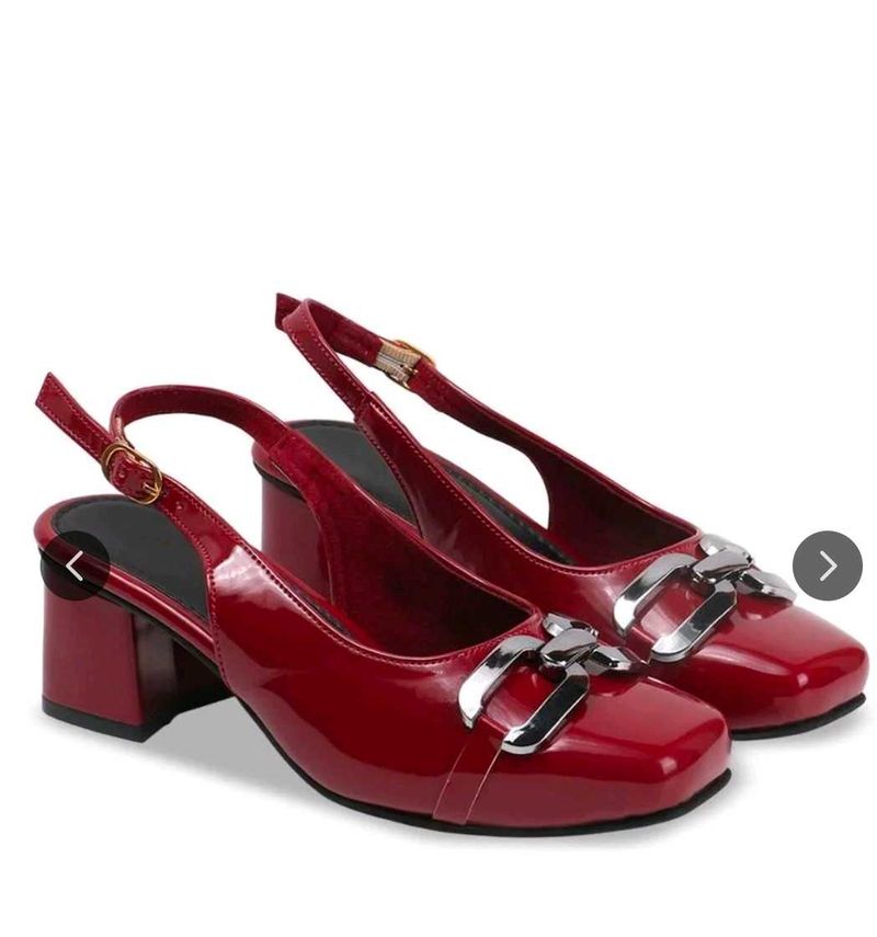 Chic Red Slingback Heels with Silver Buckle