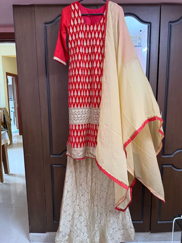 Elegant Red &amp; Gold Embroidered Lehenga Choli