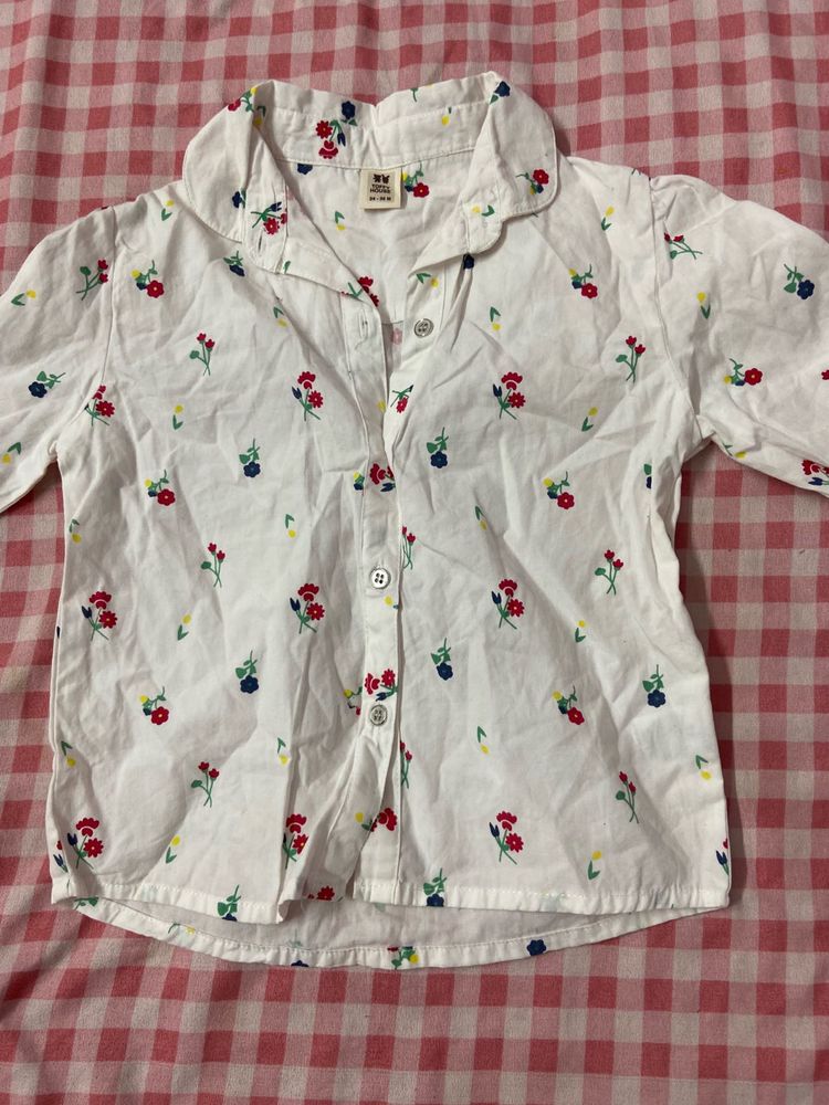 Cute Floral Print Button-Up Shirt
