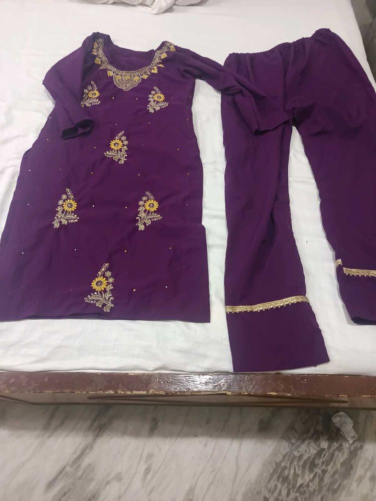 Purple Embroidered Kurta Set