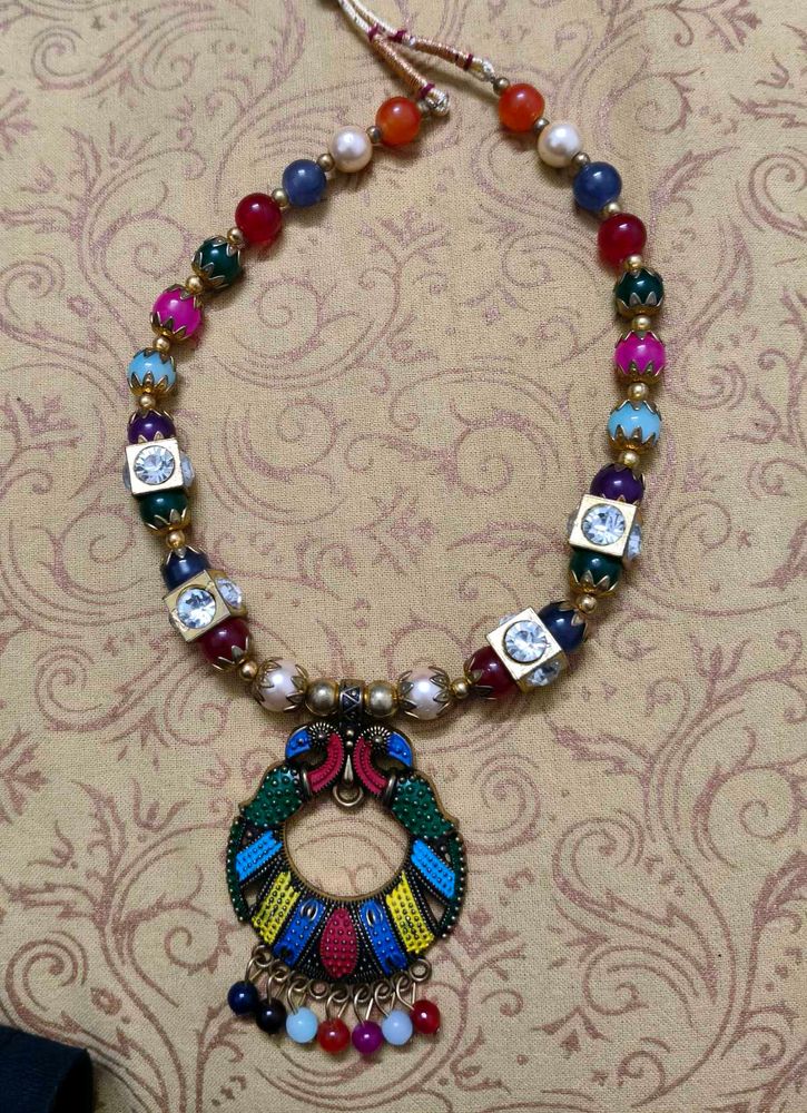 Boho Peacock Beaded long  Necklace