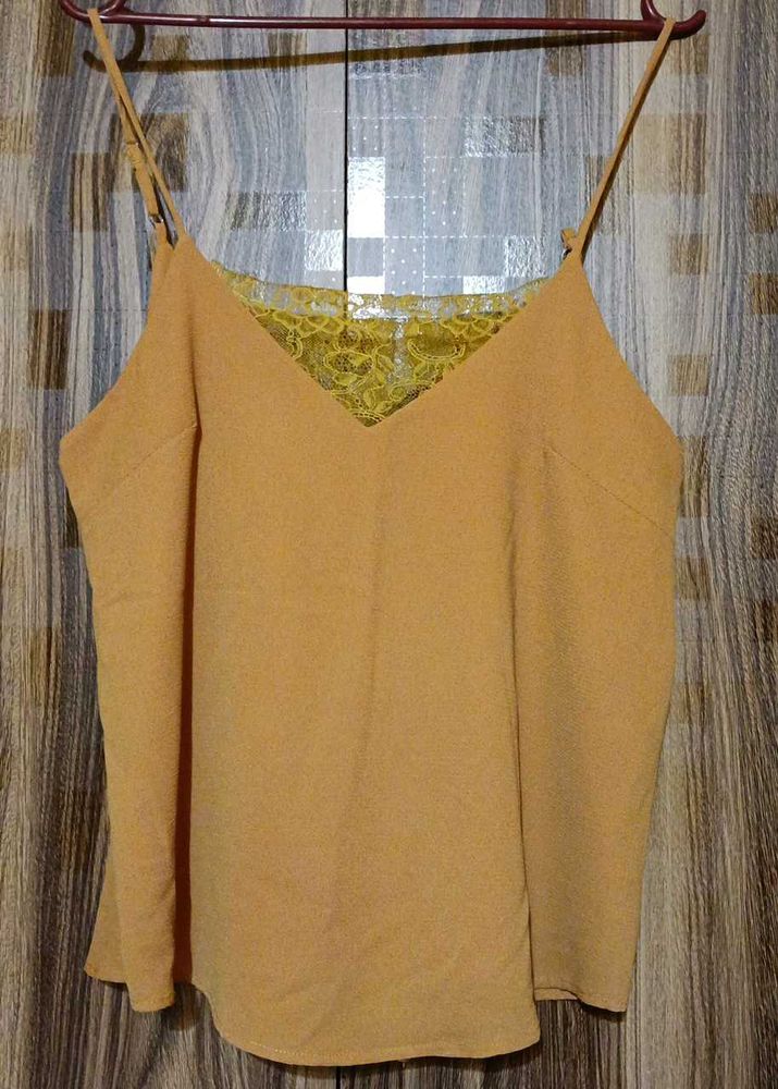 Mustard Yellow Lace Trim Camisole