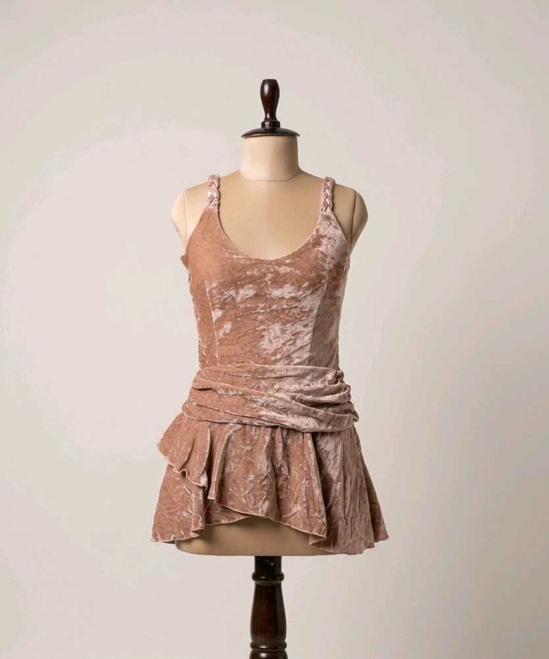 Y2K Velvet  Mauve Cocktail Dress with Ruffle Skirt