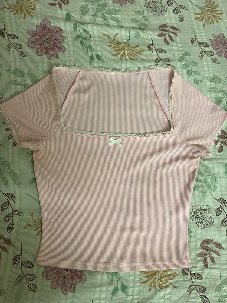 Cute Pink Square Neck Top