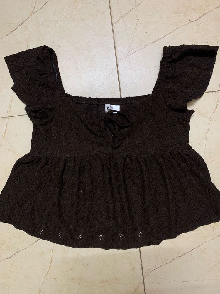 Chic Brown Lace Peplum Top