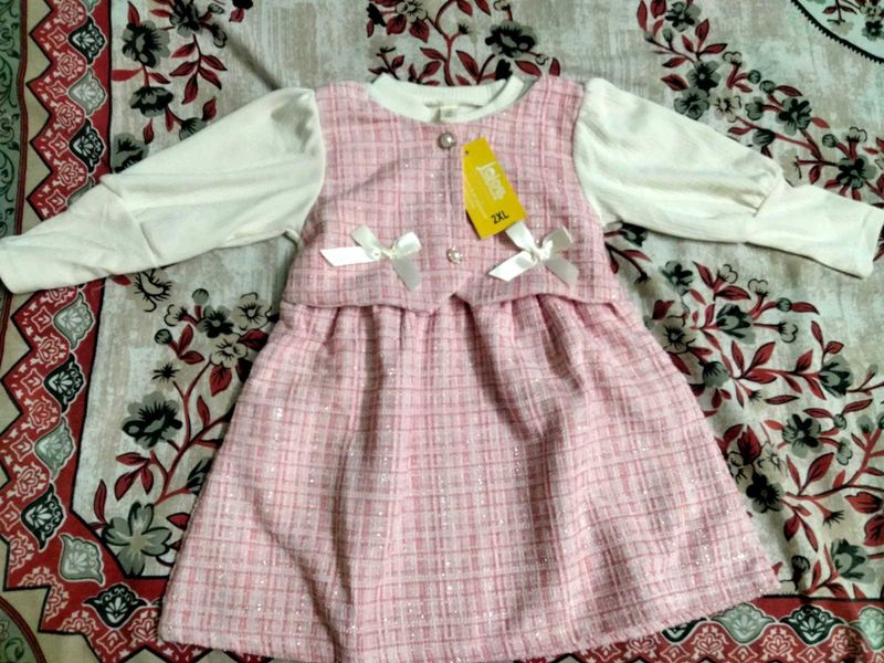 Cute Pink Dress with Long Sleeves