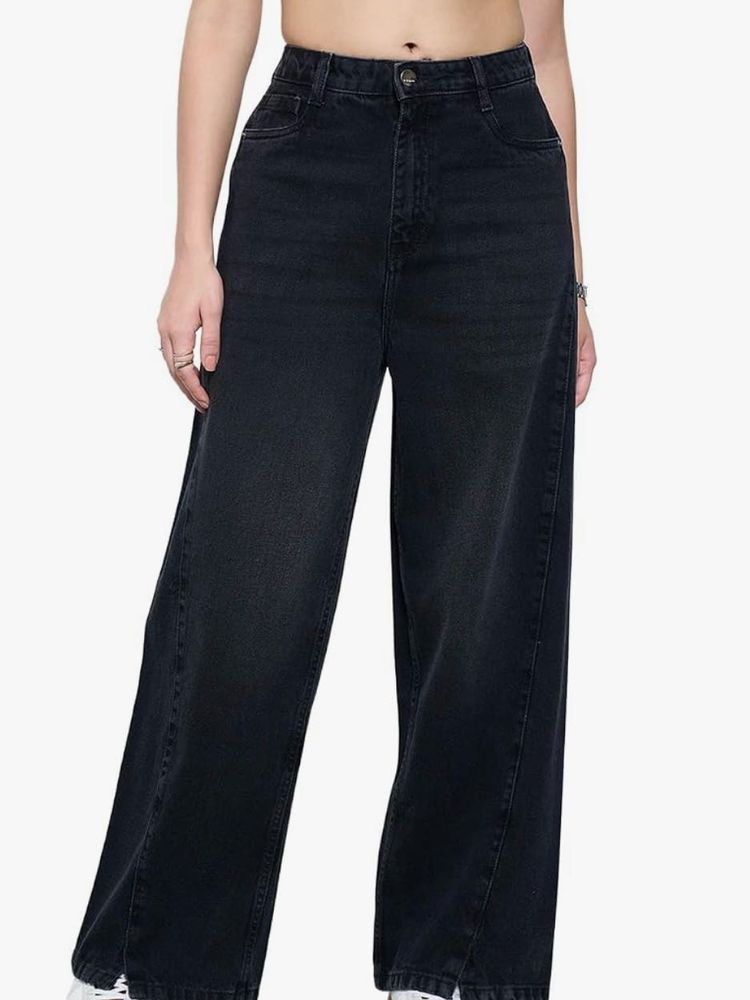 Wide Leg Faded Black Jeans