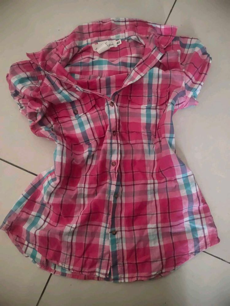 70s vintage coquette Pink Plaid shirt