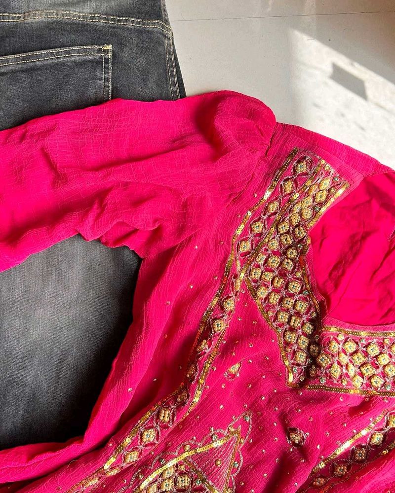 Pink Embellished Ethnic Kurta