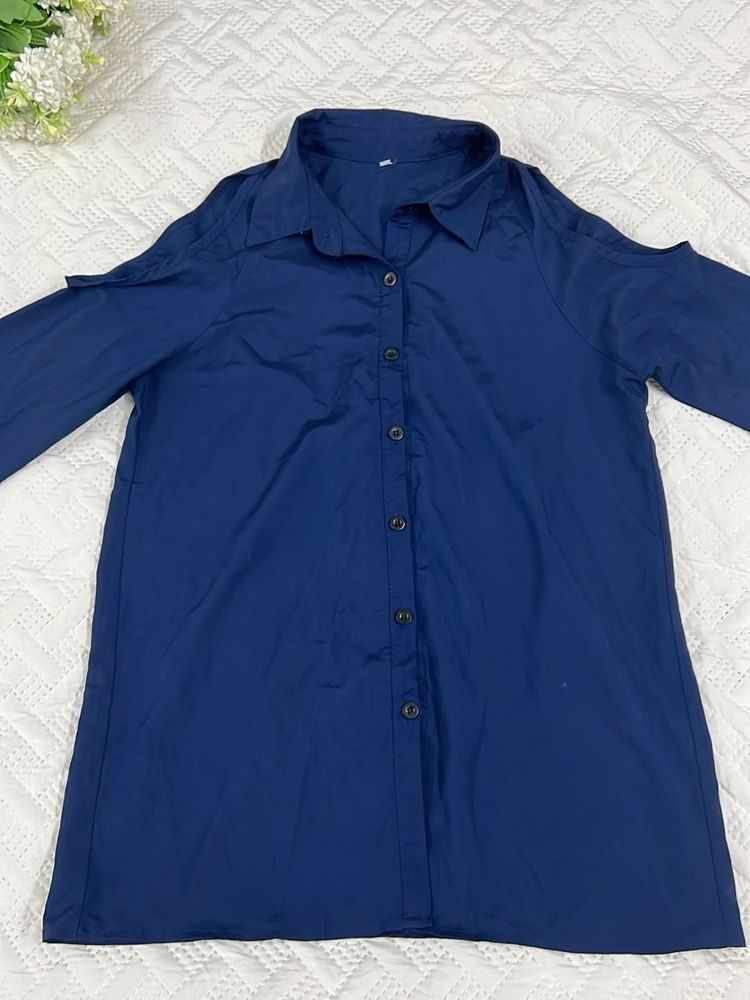 Cold shoulder NavyBlue Collared Shirt