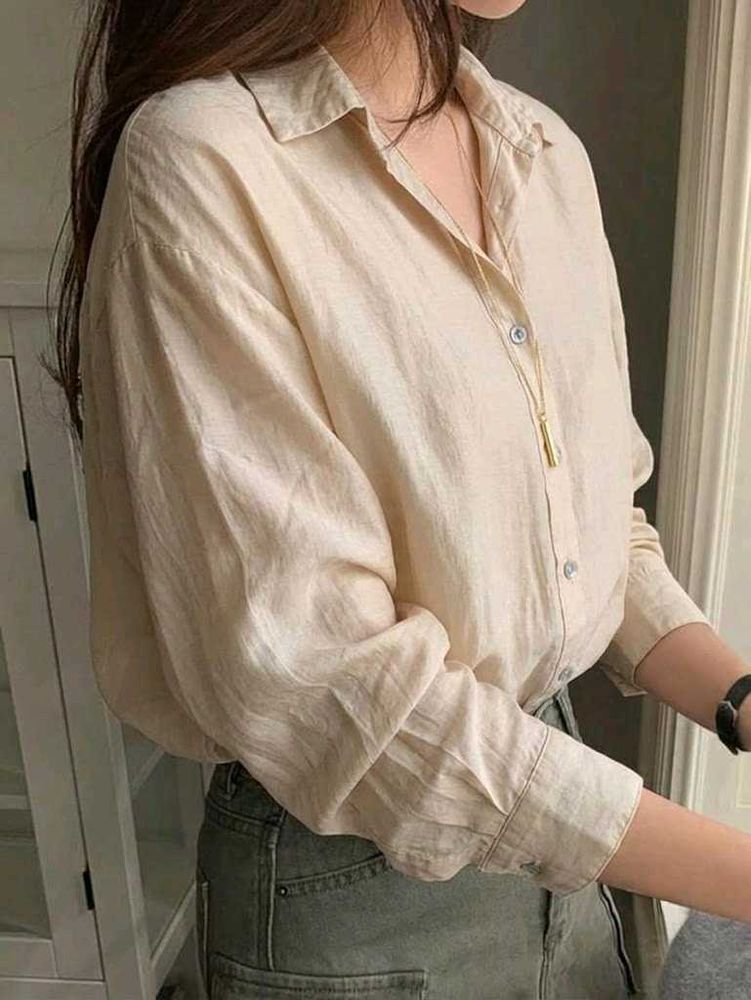New with tag Korean Cream Linen Blend Oversized Sh