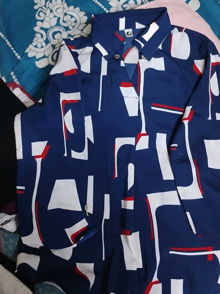 Unique Blue Abstract Print Button-Down Shirt