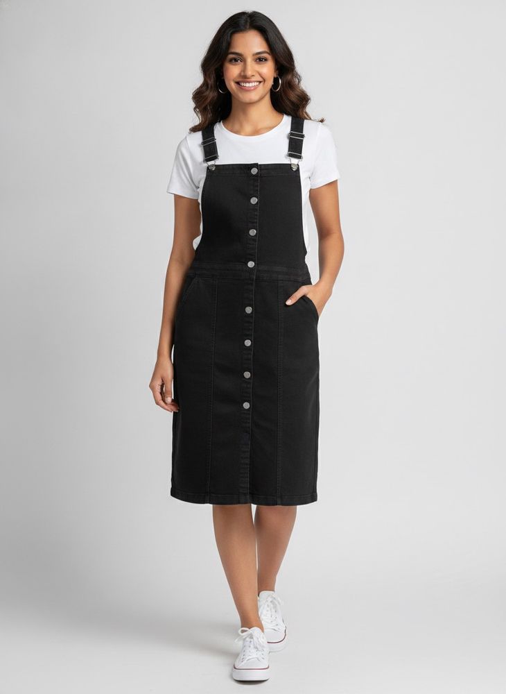 Black Denim Pinafore Dress