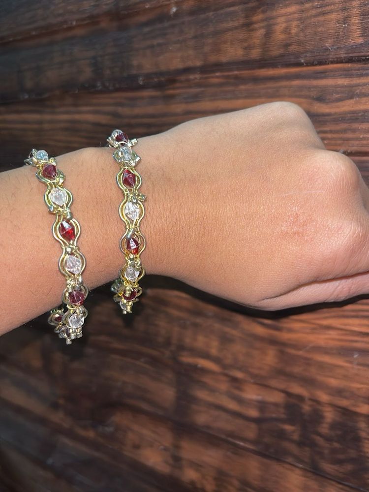 Elegant Red &amp; Crystal Bangles with free product