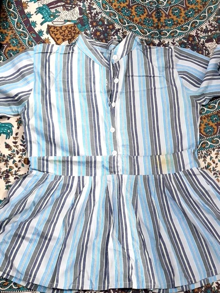 Striped Shirt Dress with Pleated Skirt