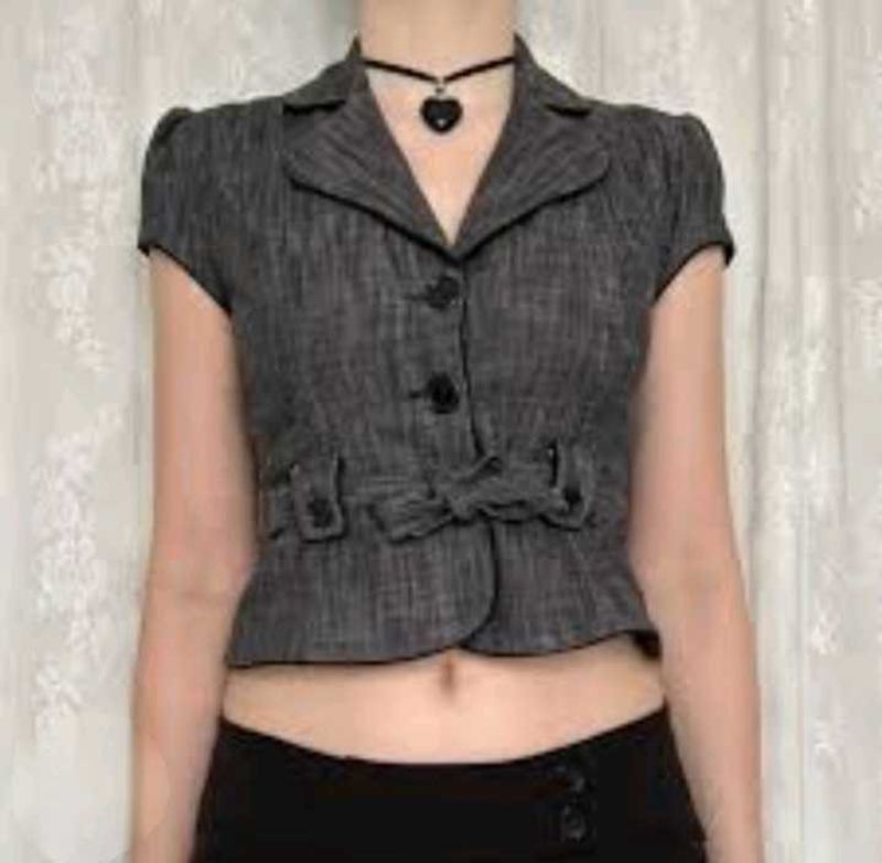 Grey Heathered Short Sleeve Blazer