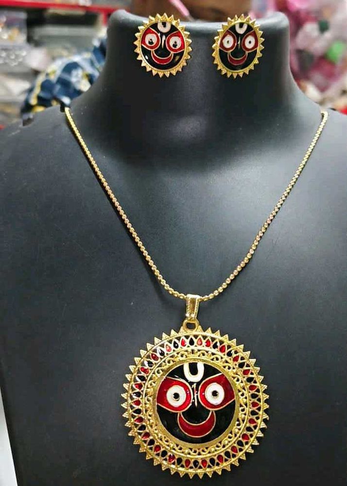 Unique Jagannath Pendant Necklace &amp; Earrings Set
