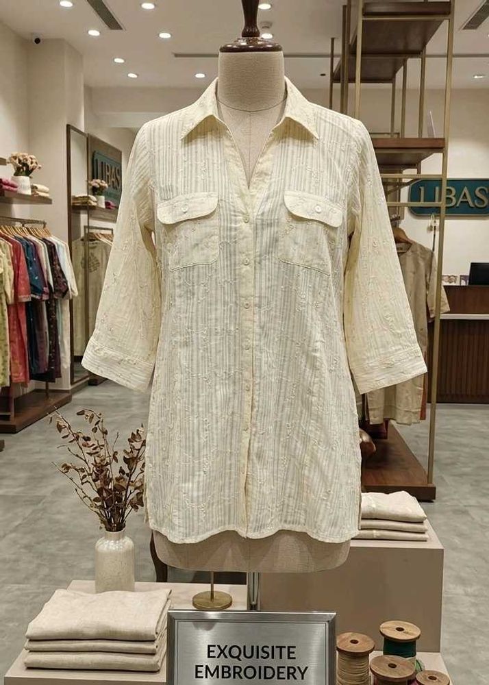 Elegant Off-White Embroidered Shirt