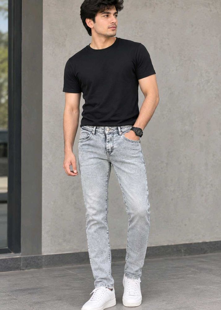 Men's Grey Washed Slim Fit Jeans