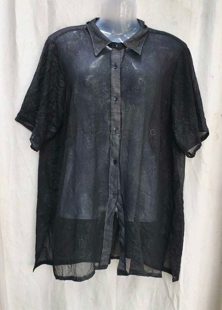 5267. Sheer Black Button-Up Shirt