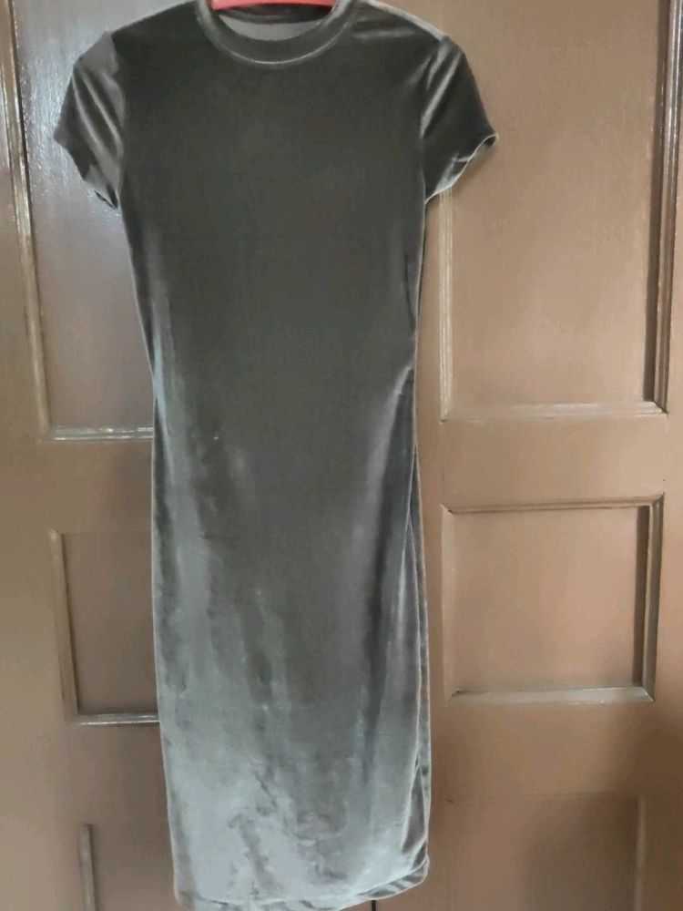 Velvet Short Sleeve Midi Dress