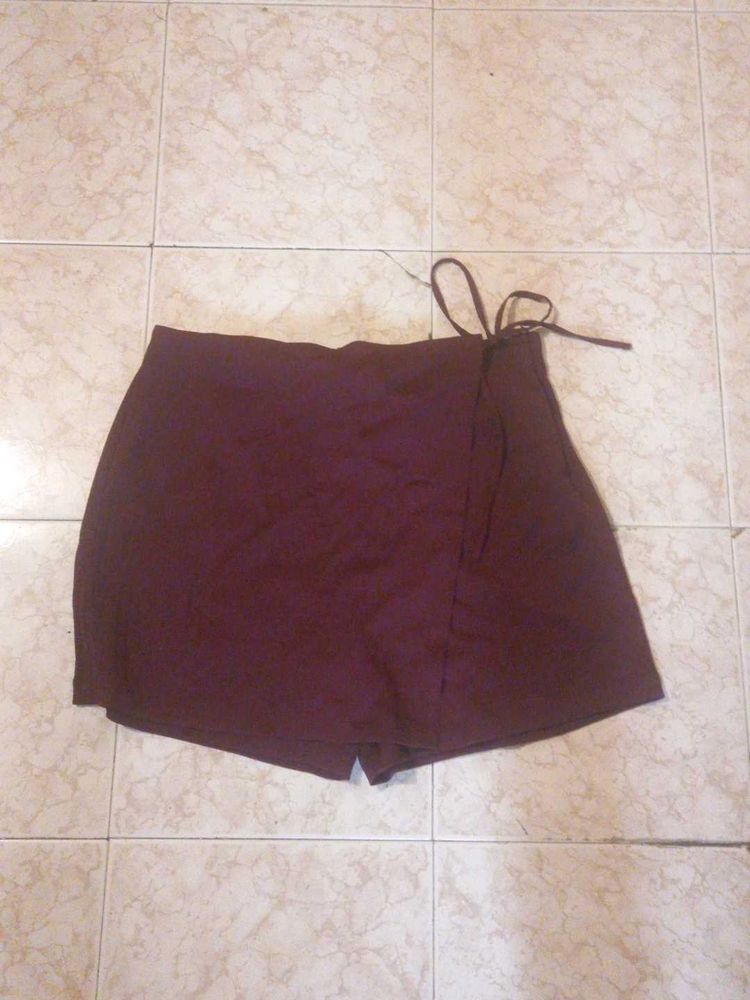 Burgundy Skort with Tie Detail