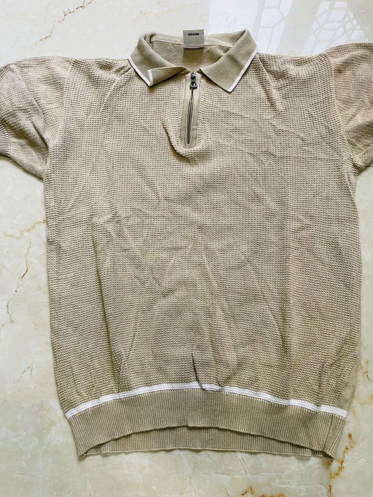 Snitch brand Men's Textured Zip Polo Shirt