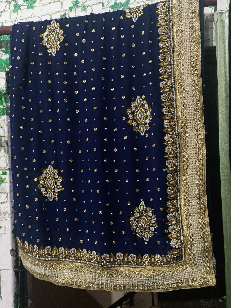 Elegant Blue Embroidered Saree