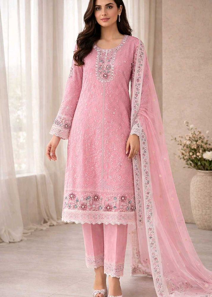 Pink Pakistani Embroidered Dress Material