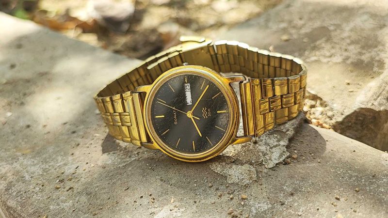 Sonata Gold-Tone Analog Watch
