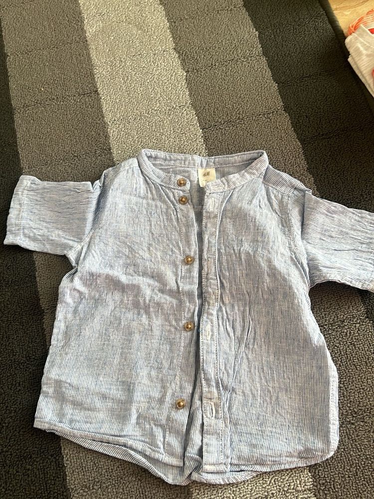 H&amp;M Baby Boys Blue Striped Shirt 9-12 months
