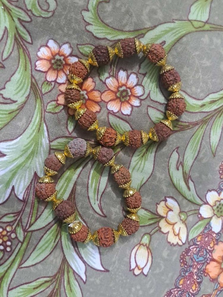 Handmade Rudraksha Bracelet with Gold Accents
