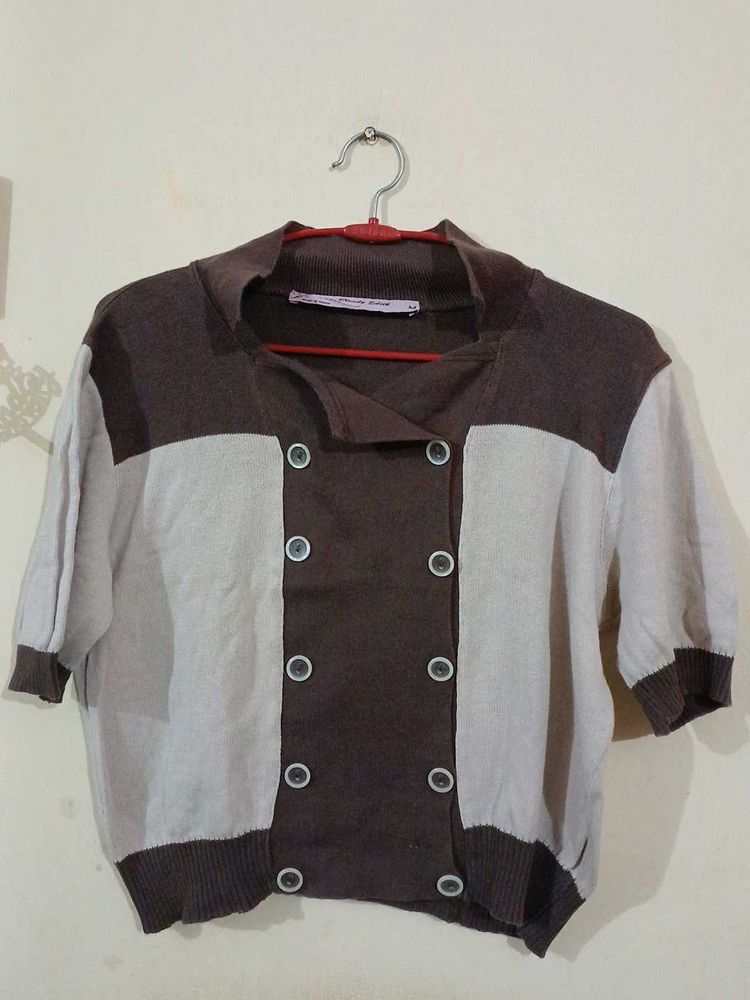 Brown Colorblocked Cardigan