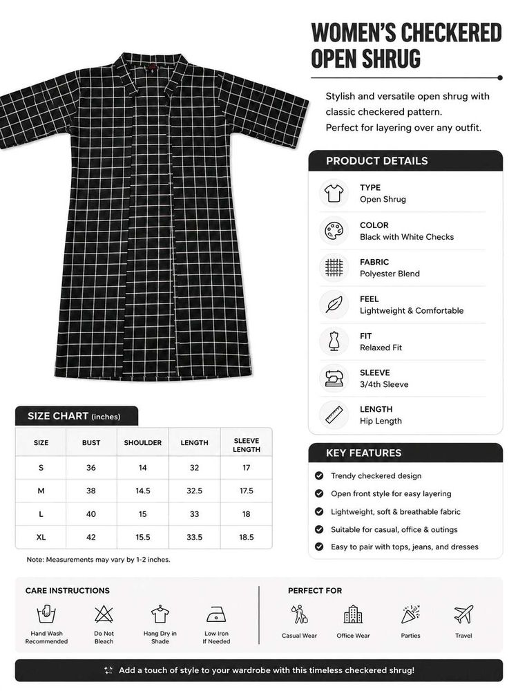 Women's Checkered Open Shrug