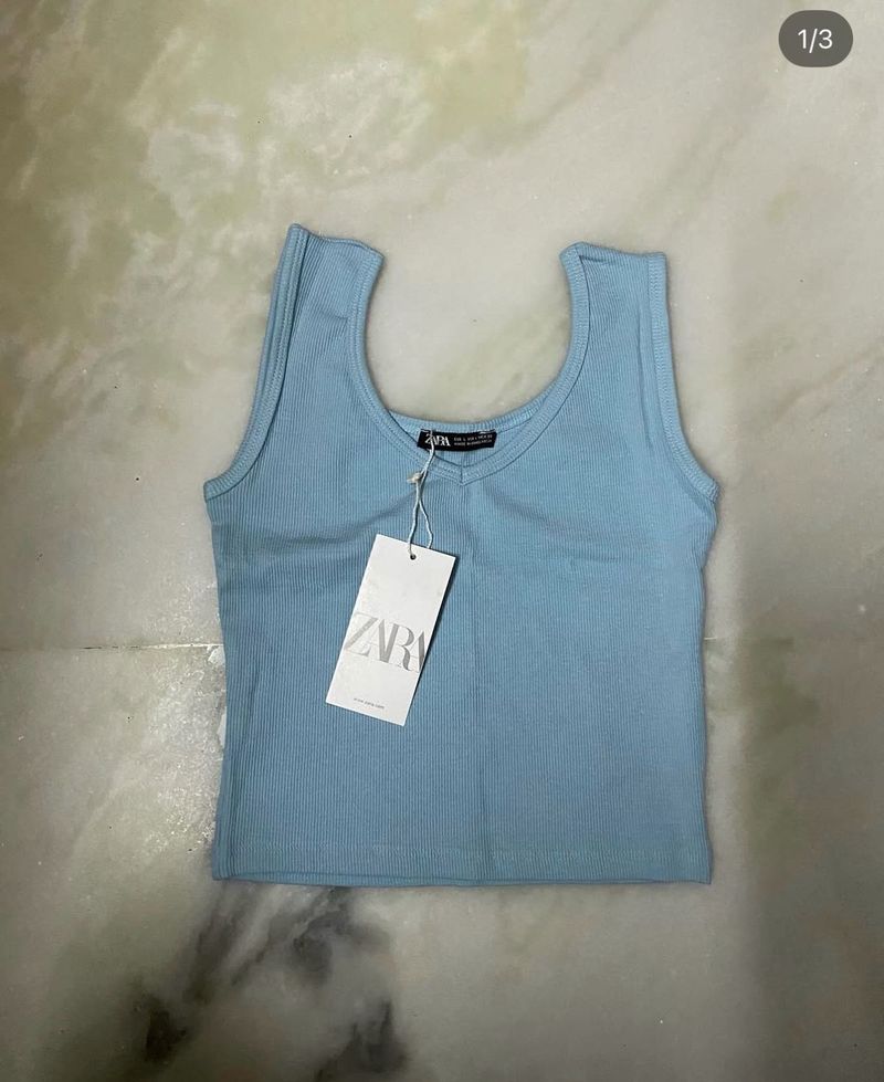 Zara Blue Ribbed Tank Top