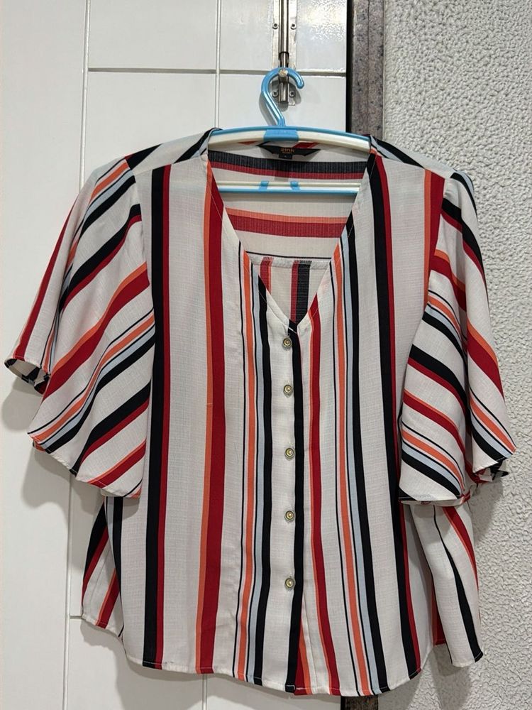 Striped Flutter Sleeve Blouse