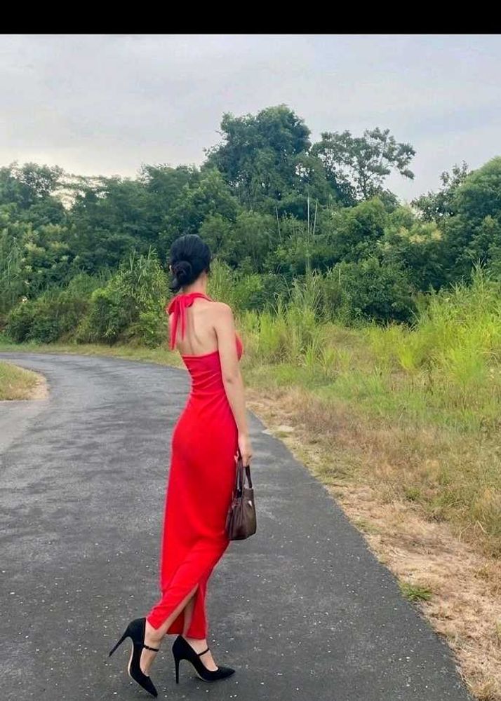 Stunning Red Halter Neck Maxi Dress