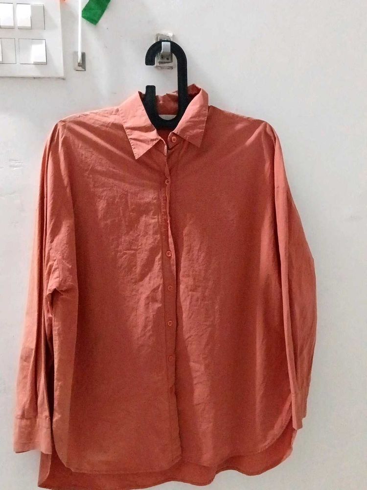 Coral Oversized Button-Up Shirt , Made in korea