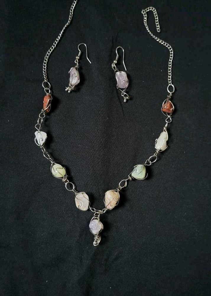 Boho Stone Necklace and Earring Set