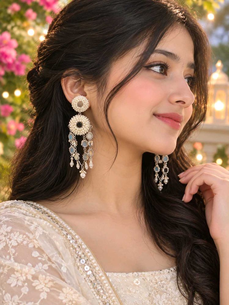Elegant Pearl and Stone Dangle Earrings