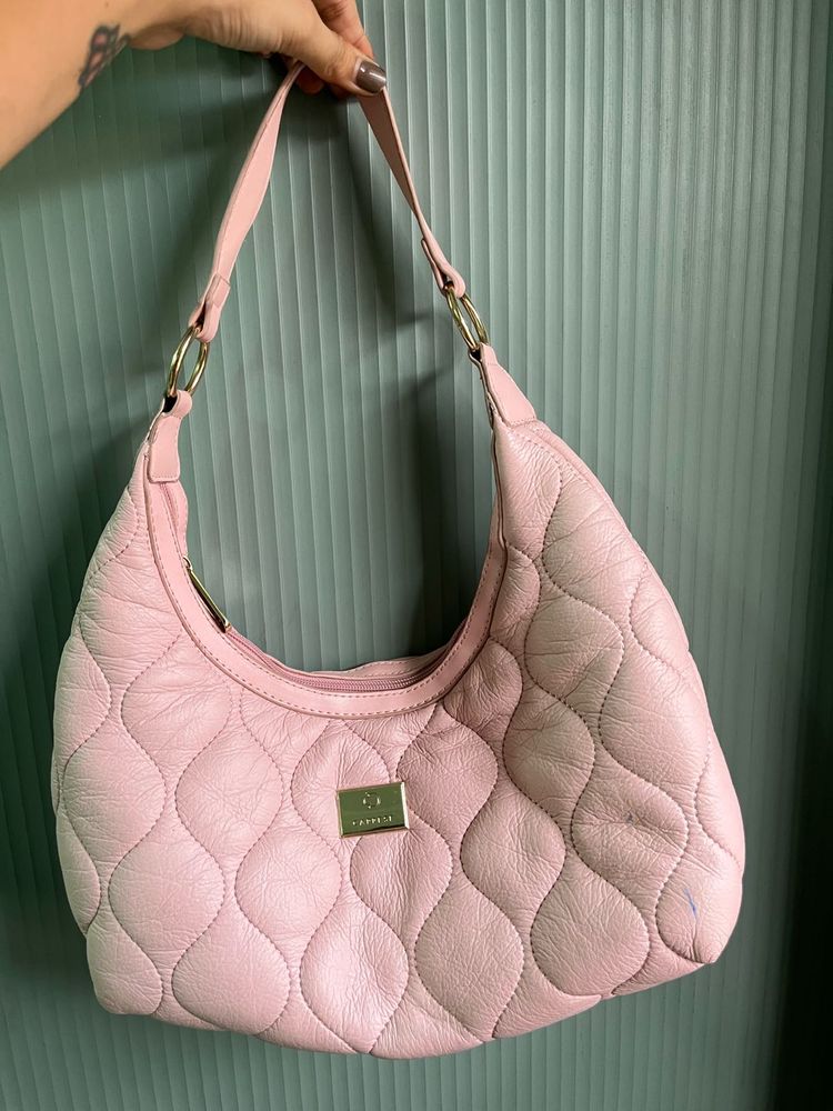 Chic Quilted Pink Leather Hobo Bag