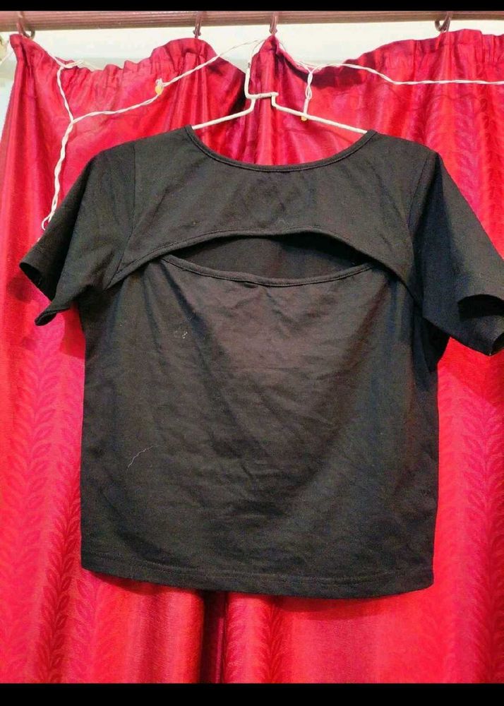 black cute cut out top