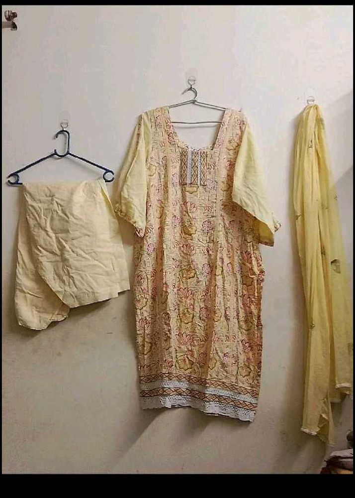Yellow Printed Kurta Set with Dupatta