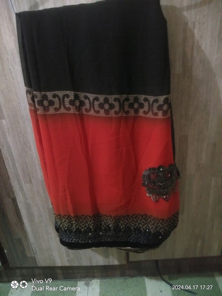 Elegant coffee &amp; orenge colour Sari