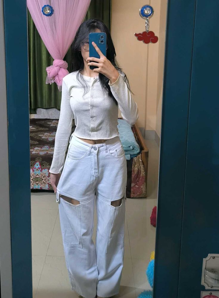 White Jeans with Cutouts