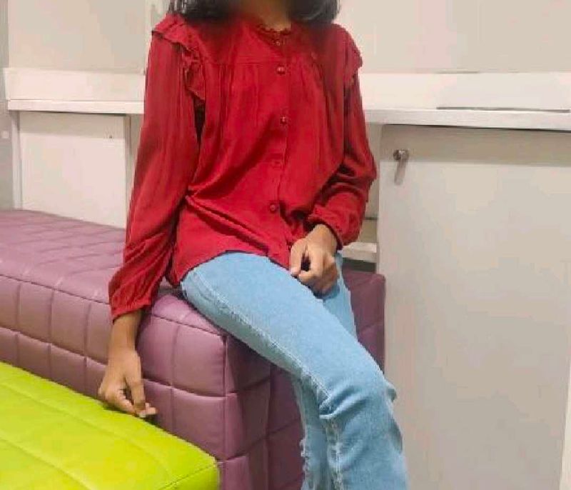 Red Ruffled Sleeve Top