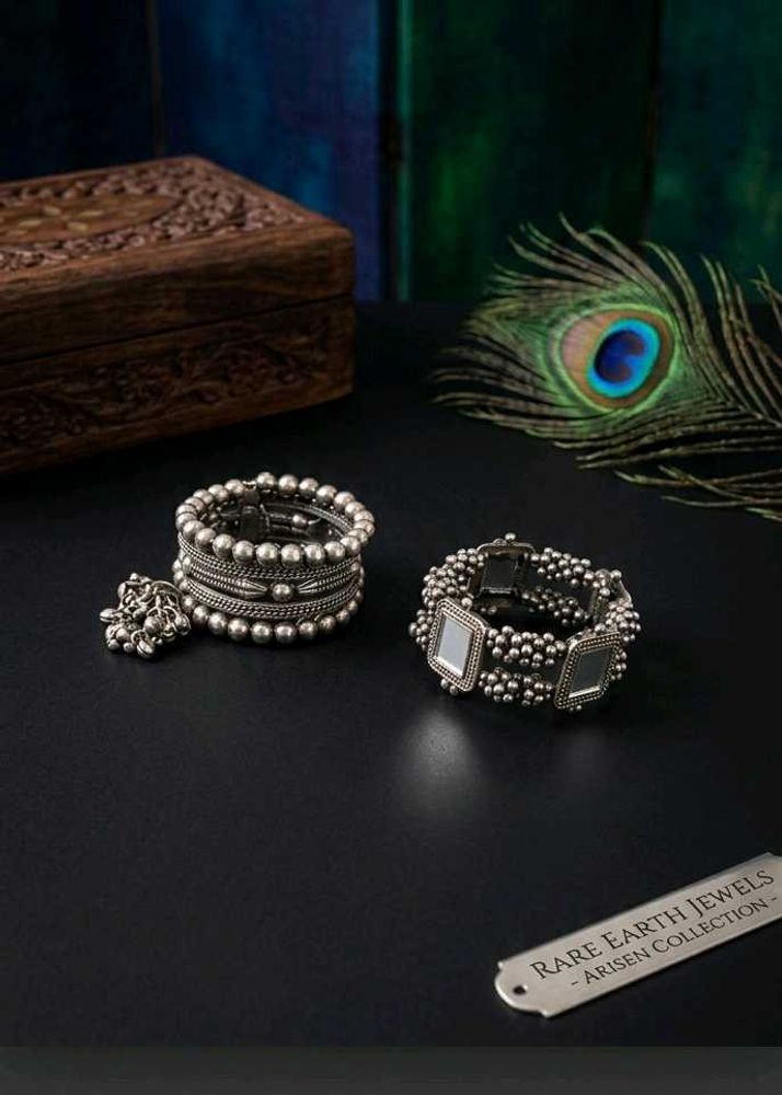 Ethnic Silver Bangles with Mirror